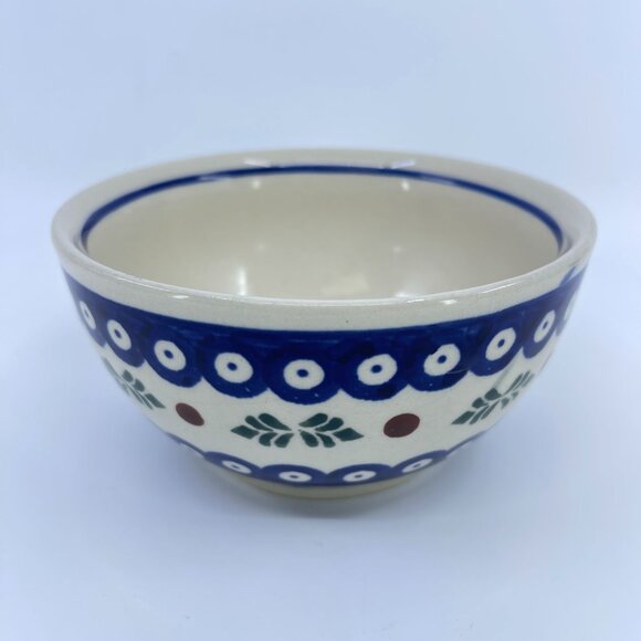 vintage boleslawiec polish pottery bowl "peacock eye with leaves" pattern - Picture 1 of 6